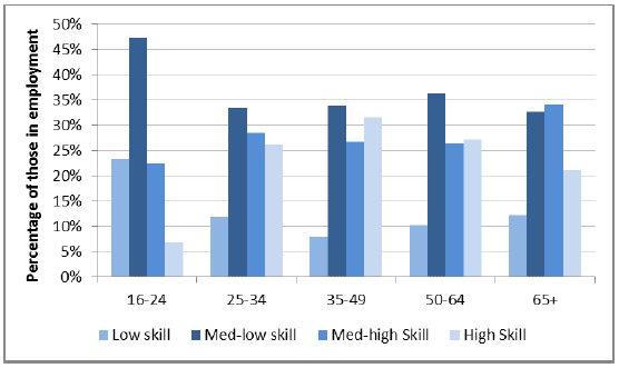 Chart 2: Occupational skill level by age group, Scotland, 2013