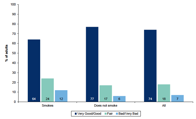 Figure 9.5: Percentage of respondents who smoke, by self-perception of health