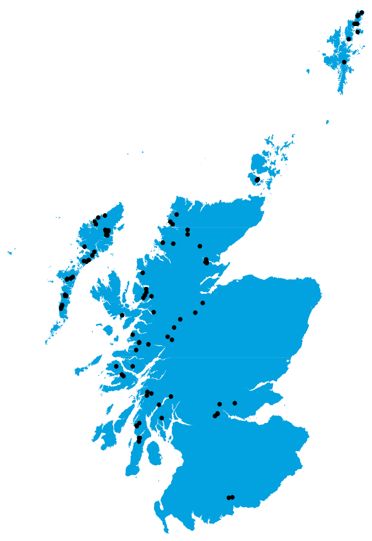 Figure 2: The distribution of active Atlantic salmon smolt sites in 2013
