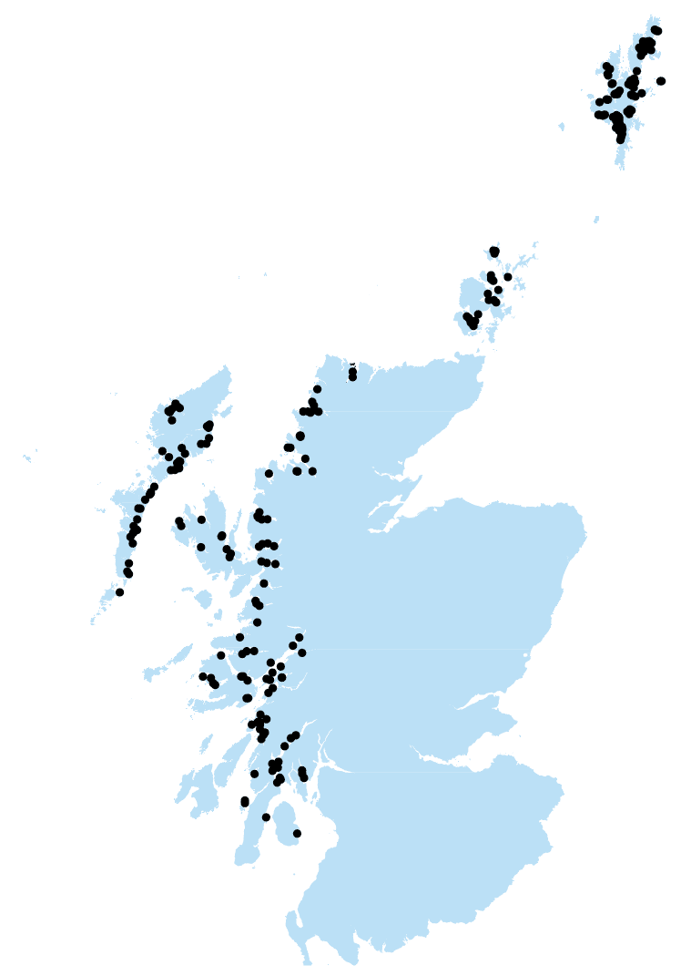 Figure 3: The distribution of active Atlantic salmon production sites in 2013
