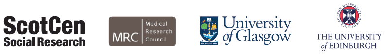 logos for ScotCen Social Research, Medical Research Council, University of Glasgow and the University of Edinburgh