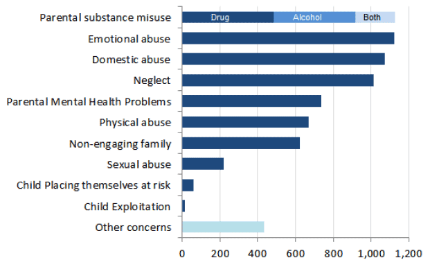 Chart 8: Concerns identified at the case conferences of children who were on the child protection register, 2014