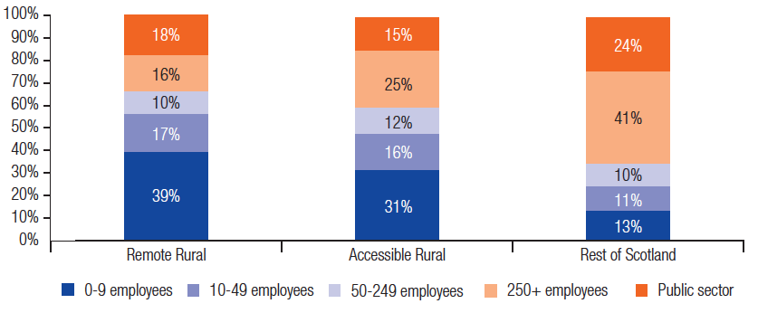Employment by size of firm and in the public sector by geographic area