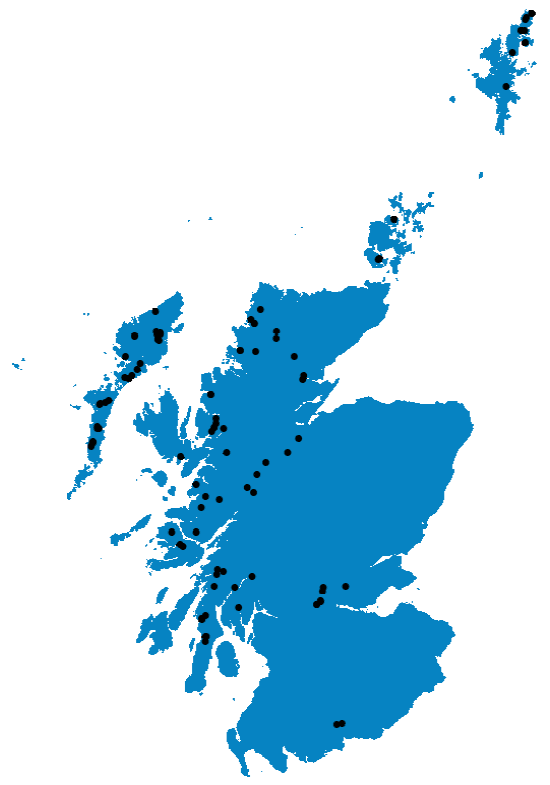 Figure 2: The distribution of active Atlantic salmon smolt sites in 2014
