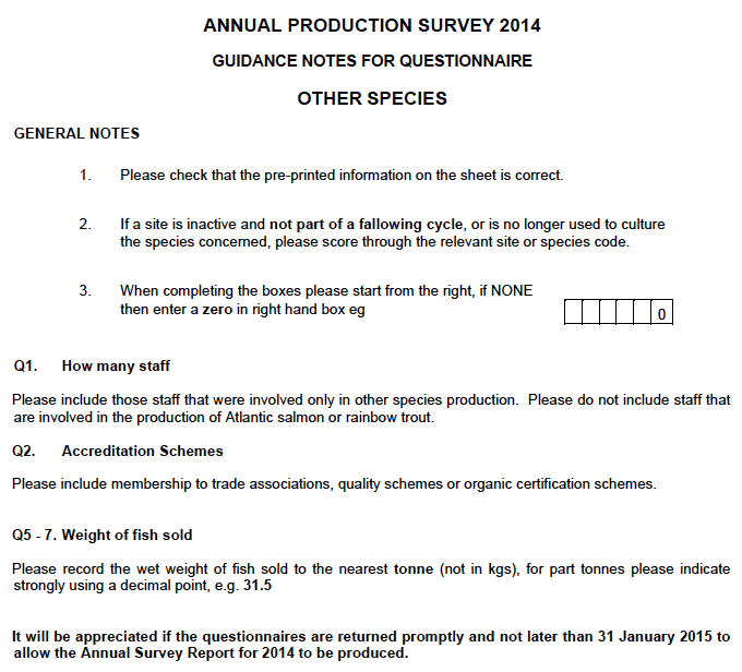 Guidance Notes for Questionnaire - Other Species