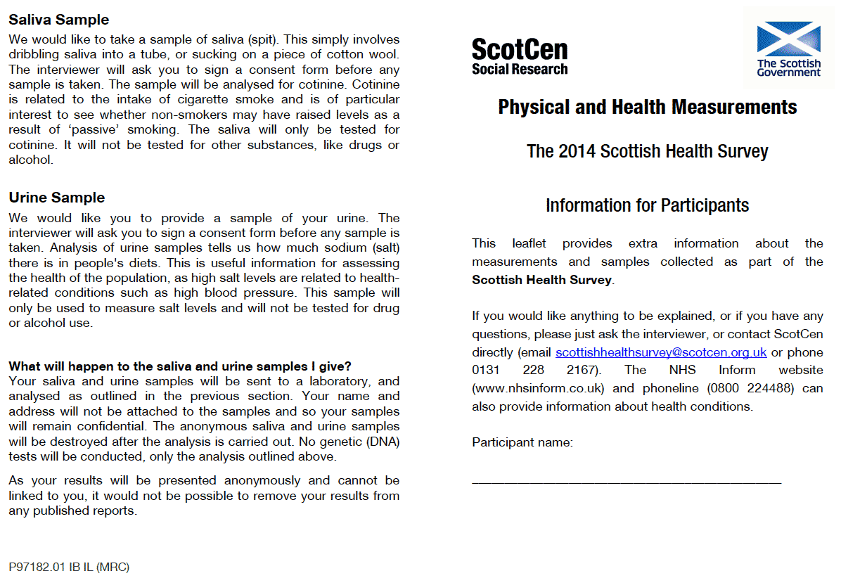 Physical and Health Measurements Information for Participants