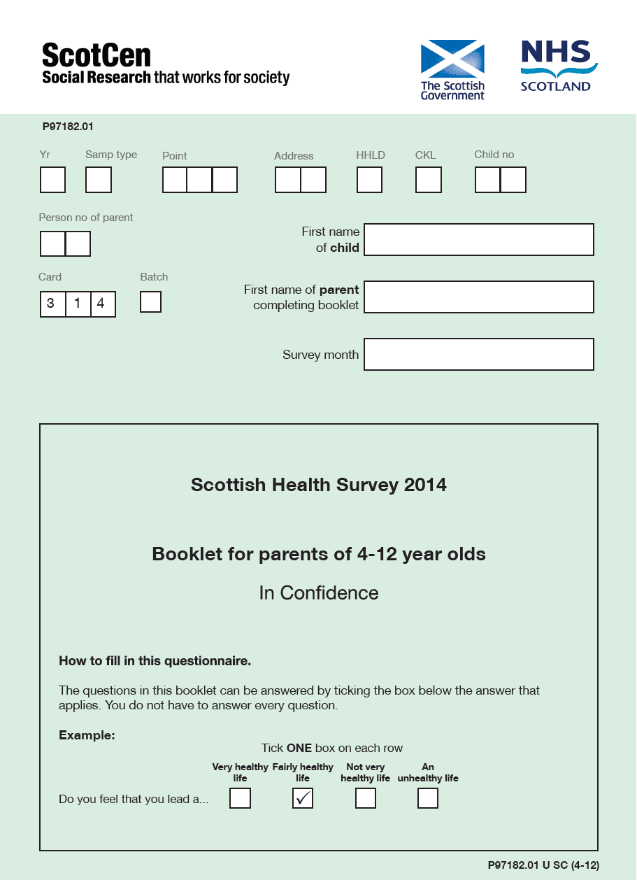 Scottish Health Survey 2014 Booklet for parents of 4-12 year olds