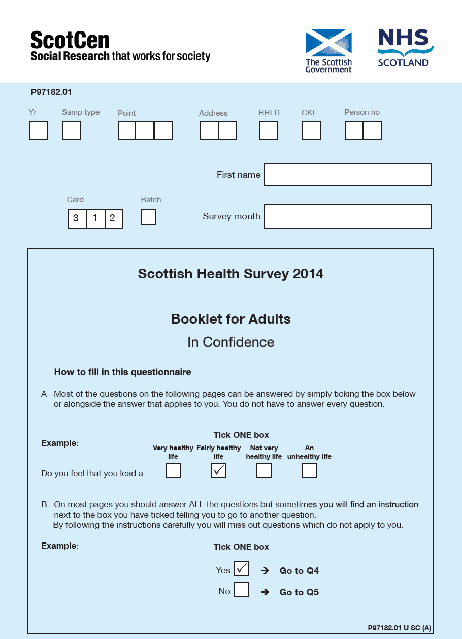 Scottish Health Survey 2014 Booklet for Adults