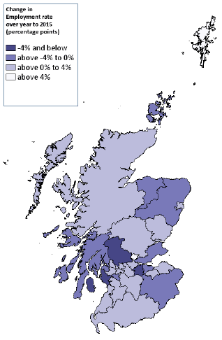 Change in Employment Rate over year to 2015