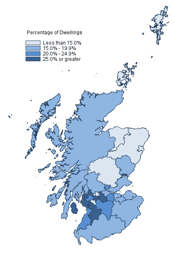 Figure 4: Proportion of chargeable dwellings in receipt of CTR by local authority, March 2016