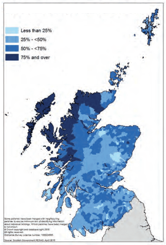 Map 4 Proportion of holdings with less than 20 hectares, by parish
