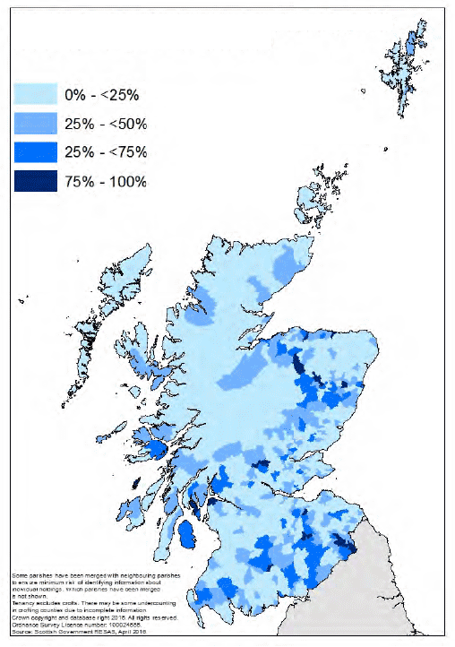 Map 7 Percentage of tenanted agricultural land, by parish