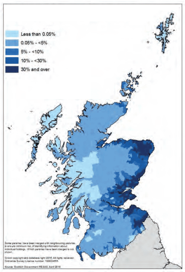 Map 8 Cereals area, percentage of total parish area