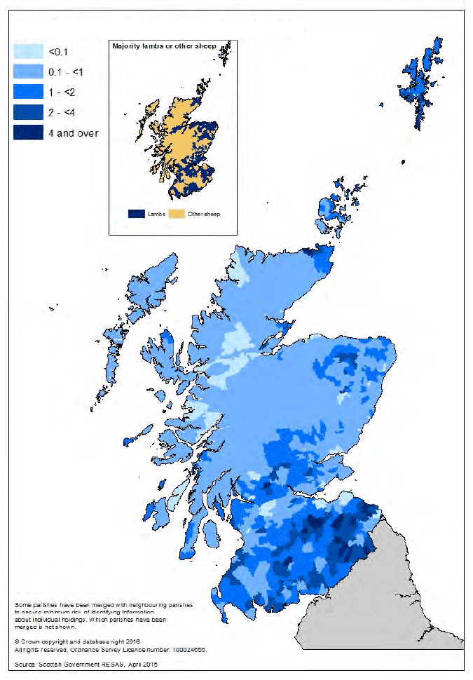 Map 11 Sheep per hectare in parish