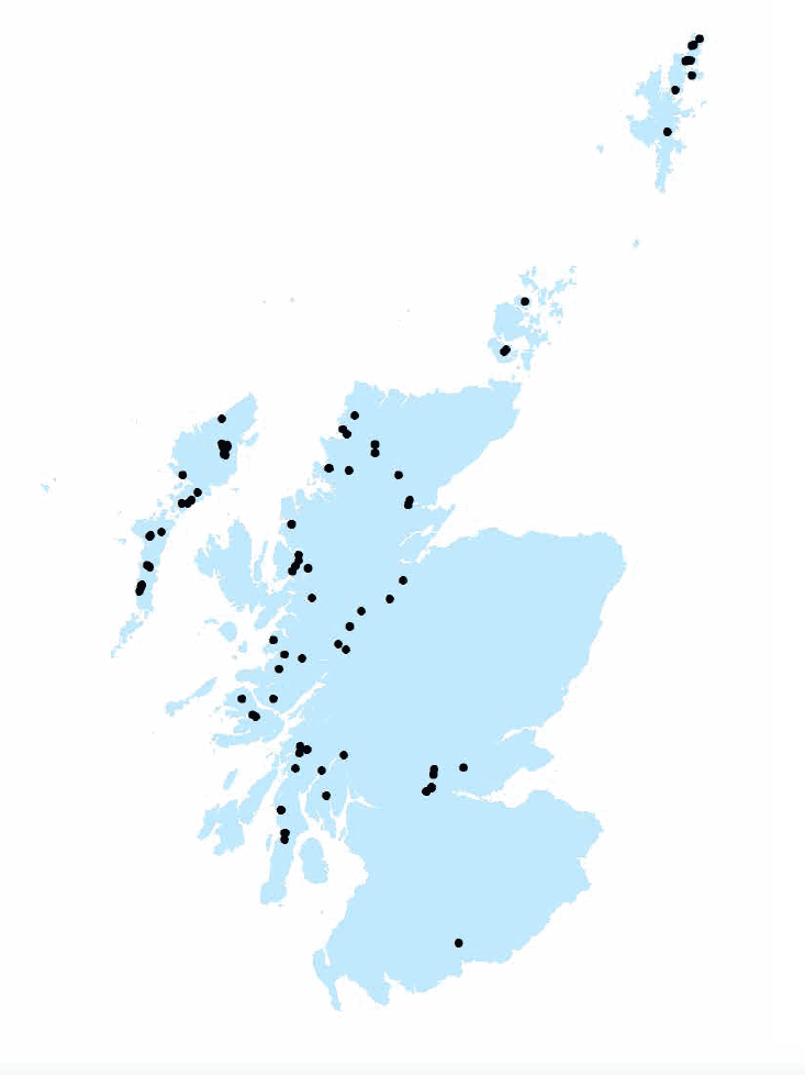 The distribution of active Atlantic Salmon smolt sites in 2015