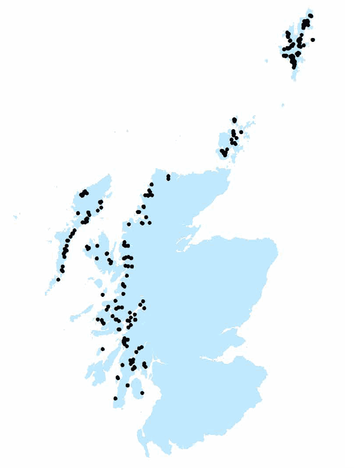 The distribution of active Atlantic salmon production sites in 2015