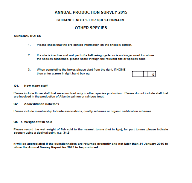 Annual production survey 2015 Guidance notes for questionnaire other species