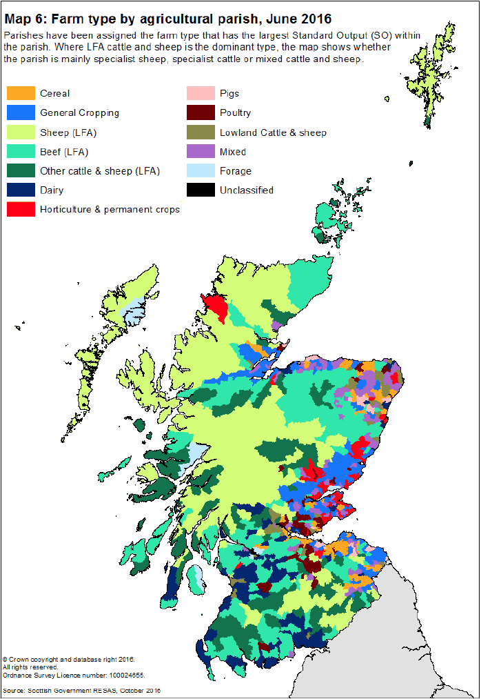 Map 6: Farm type by agricultural parish, June 2016 