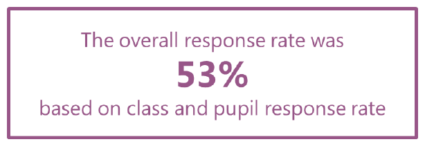 The overall response rate was 53% based on class and pupil response rate