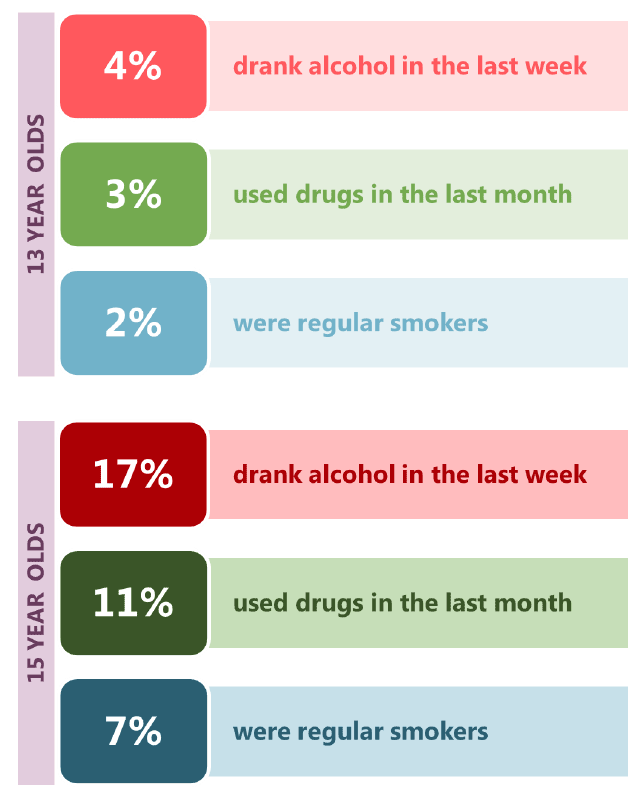 Figure 1 Prevalence of smoking, drinking and drug use (2015)