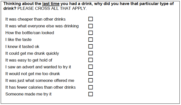 Figure A.11: Version two of question on what influences choice of drink