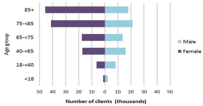 Figure 4: Age and gender of Social Care clients, 2016