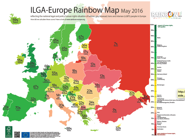 Figure 7: Rainbow Map (ILGA Europe, 2016)