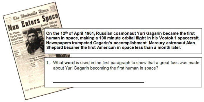 Figure 1: Illustration of a Third Level (S2) Pencil and Paper Reading Task 'Into Space'