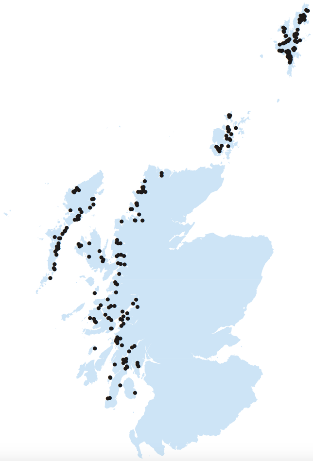 Figure 3: The distribution of active Atlantic salmon production sites in 2016
