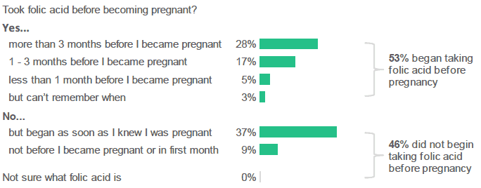 Figure 2.5: Did you take folic acid before you became pregnant? (Percentage of respondents who selected each response).