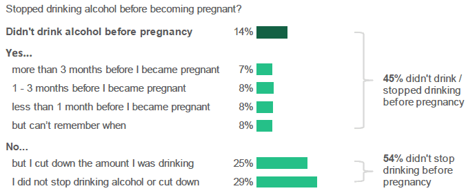 Figure 2.9: Did you stop drinking alcohol before you became pregnant (regardless of whether this pregnancy was planned or not)? (Percentage of respondents who selected each response).