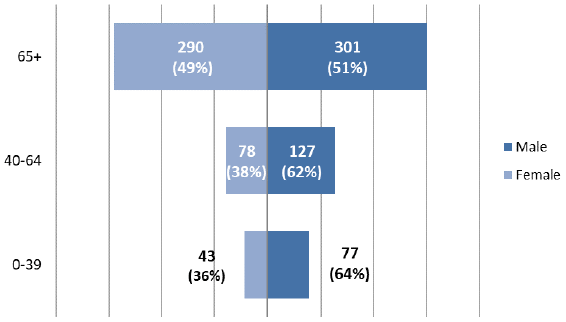 Figure 1: Number of patients receiving HBCCC, by age and gender, 2018