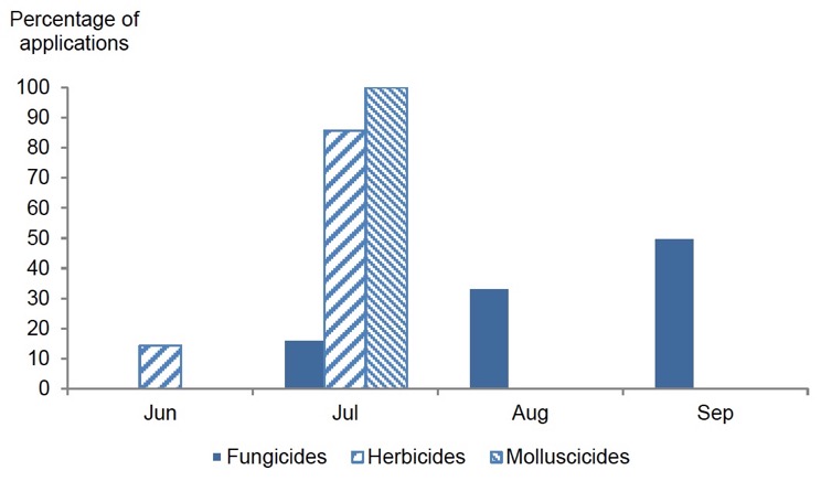 Figure 14 Timing of pesticide applications on cabbages – 2017