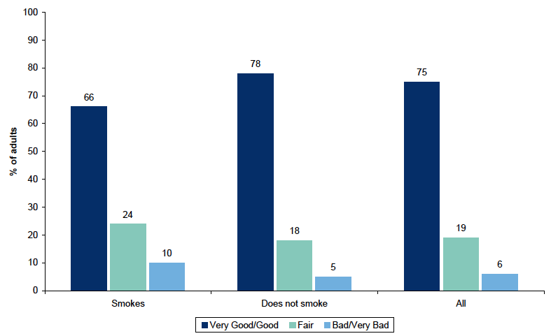 Figure 10.5: Percentage of respondents who smoke by self perception of health Figure 10.5: Percentage of respondents who smoke by self perception of health