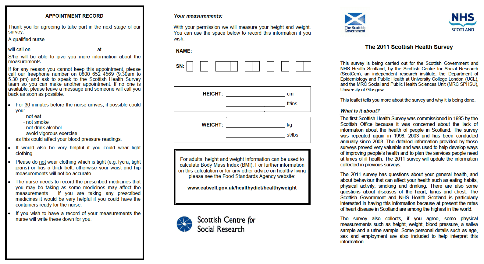 Stage 2 Leaflet – Nurse Stage 1 Leaflets - Interviewer