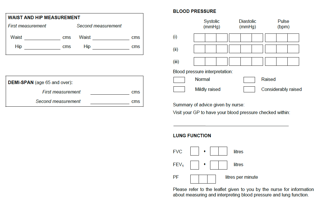 Measurement Record Card Measurement Record Card