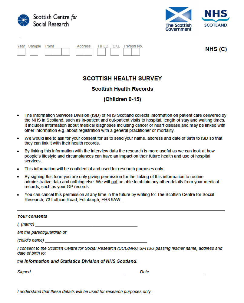 NHS record linkage consent forms for adults and children NHS record linkage consent forms for adults and children