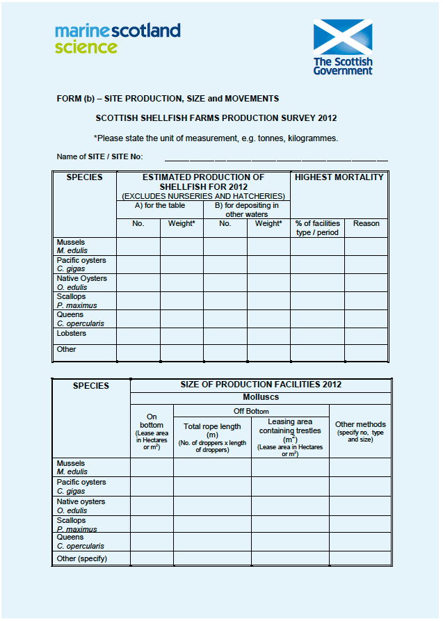 Form (b) - Site Production, Size and Movements