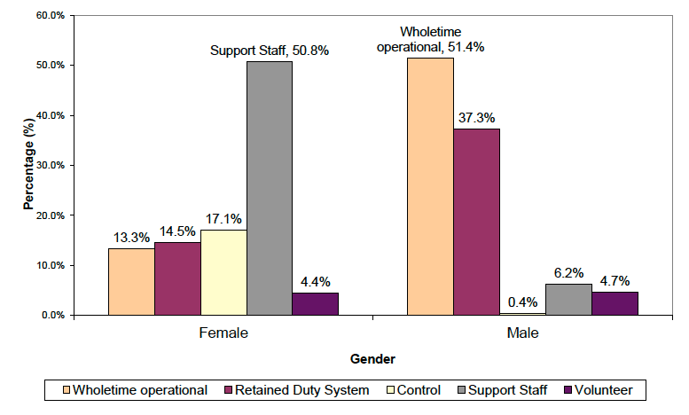 Chart 3 - Percentage of staffing type by gender as at 31 March 2013 - Scotland