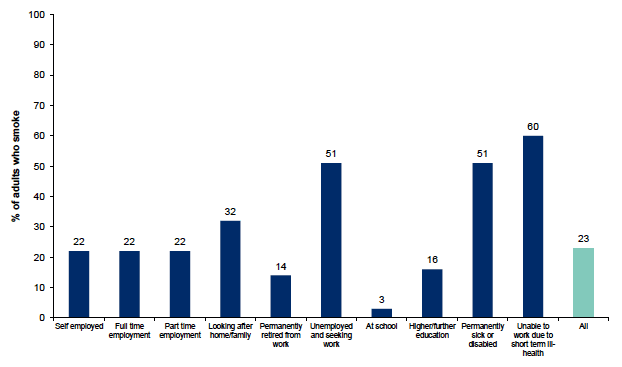 Figure 10.3: Percentage of respondents who smoke by economic status Figure 10.3: Percentage of respondents who smoke by economic status