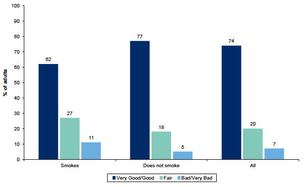 Figure 10.5: Percentage of respondents who smoke by self perception of health Figure 10.5: Percentage of respondents who smoke by self perception of health