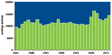 Total International Landings (Tonnes) of West of Scotland Nephrops