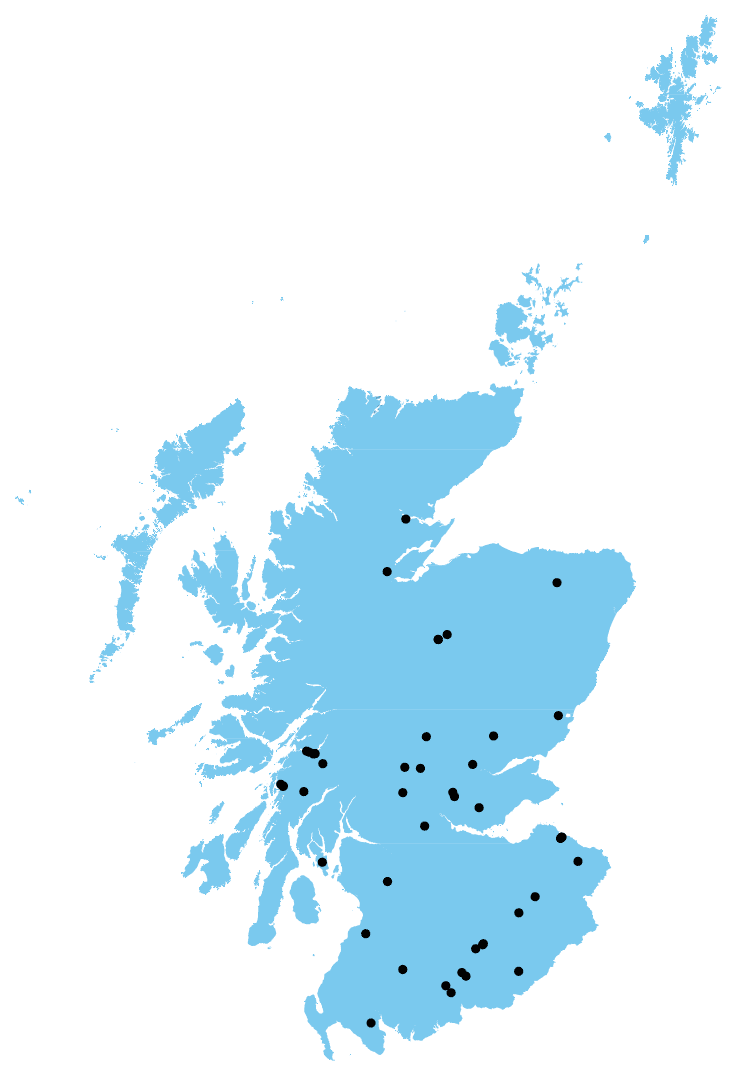 Figure 1: The distribution of active rainbow trout sites in 2013