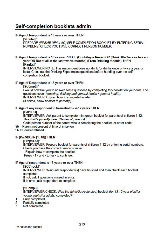 Household questionnaire, individual and biological module questionnaires