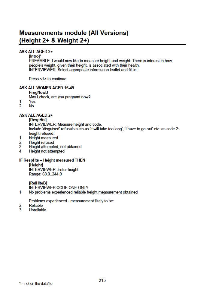 Household questionnaire, individual and biological module questionnaires