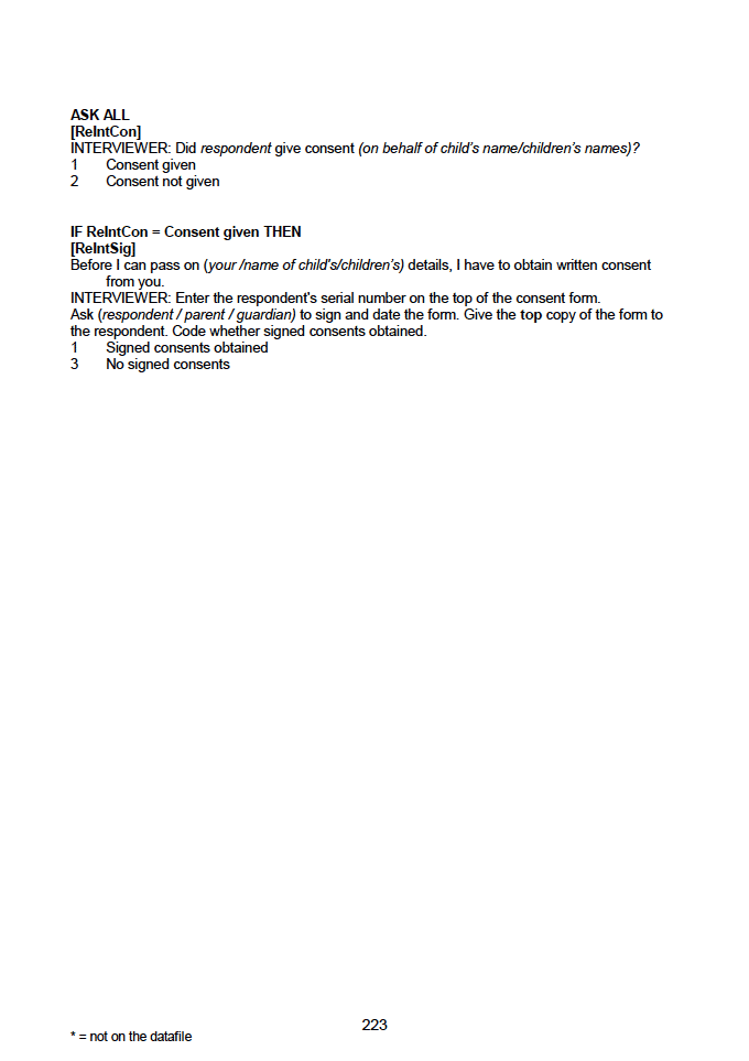 Household questionnaire, individual and biological module questionnaires