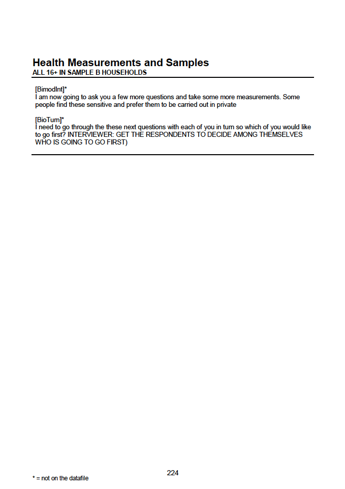 Household questionnaire, individual and biological module questionnaires