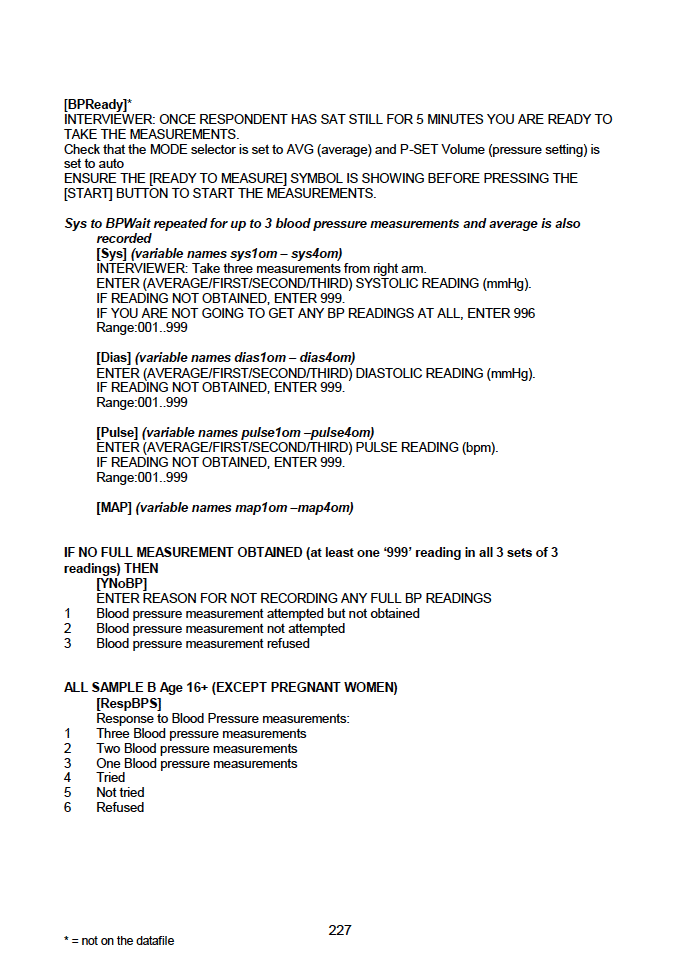 Household questionnaire, individual and biological module questionnaires