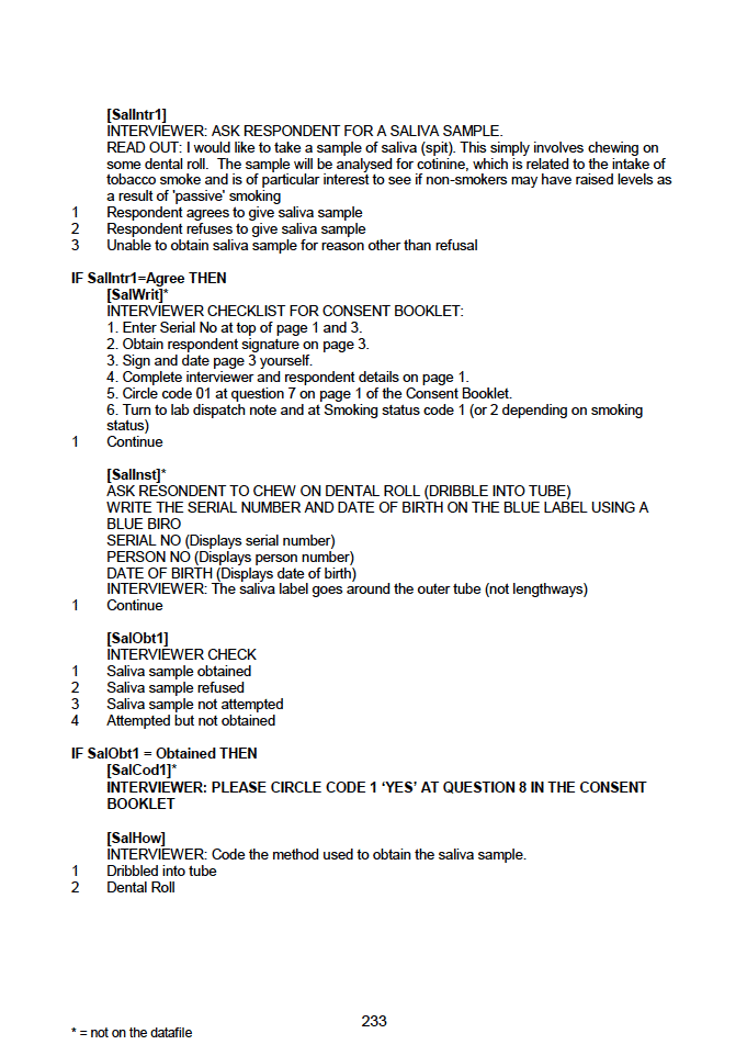 Household questionnaire, individual and biological module questionnaires