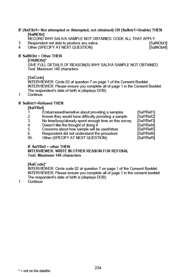 Household questionnaire, individual and biological module questionnaires